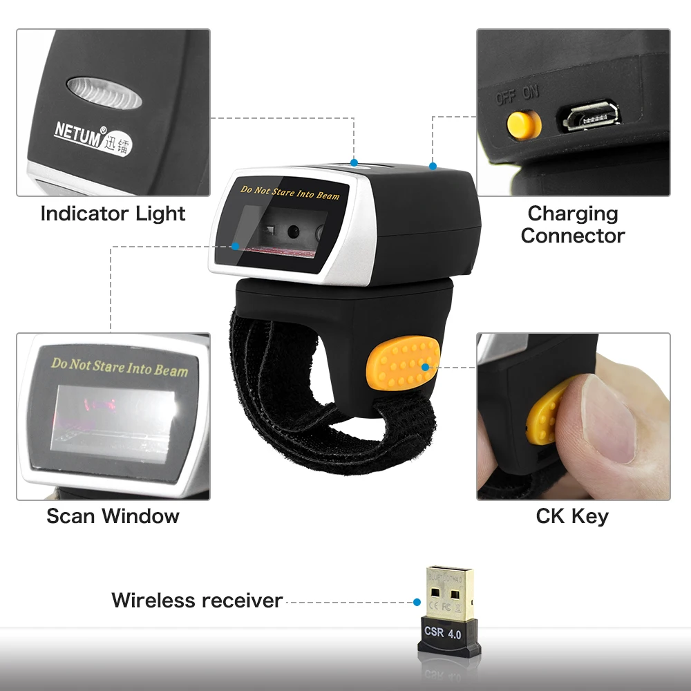 Портативный сканер штрих-кодов NETUM R2 2D Bluetooth PDF417 QR-код на светодиодном экране для