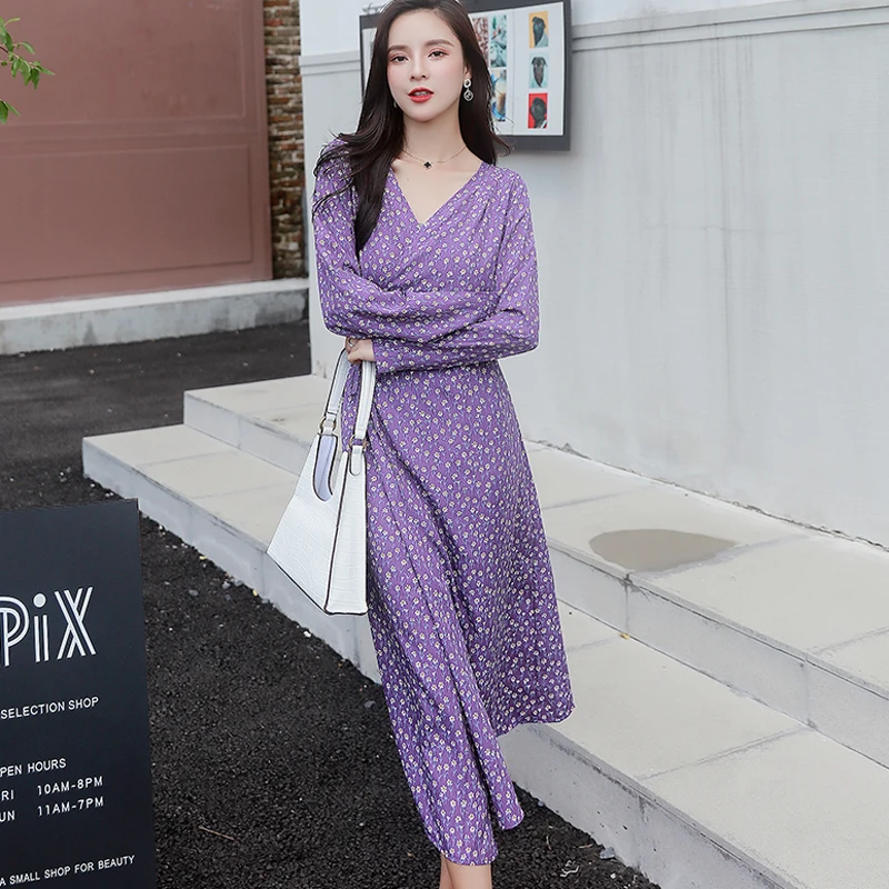 BGTEEVER элегантное женское платье с v-образным вырезом и цветочным принтом длинный