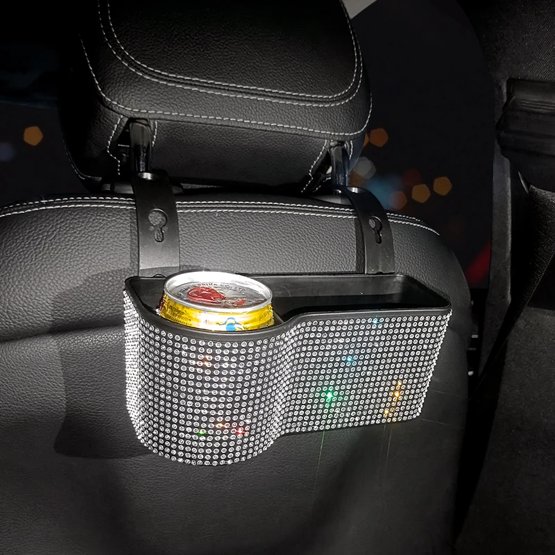 Bling Diamond Car Seat Back Pocket Organizer Water Cup Storage Box Tissue Paper Holder Beverage Rack Car Trash Can Accessories