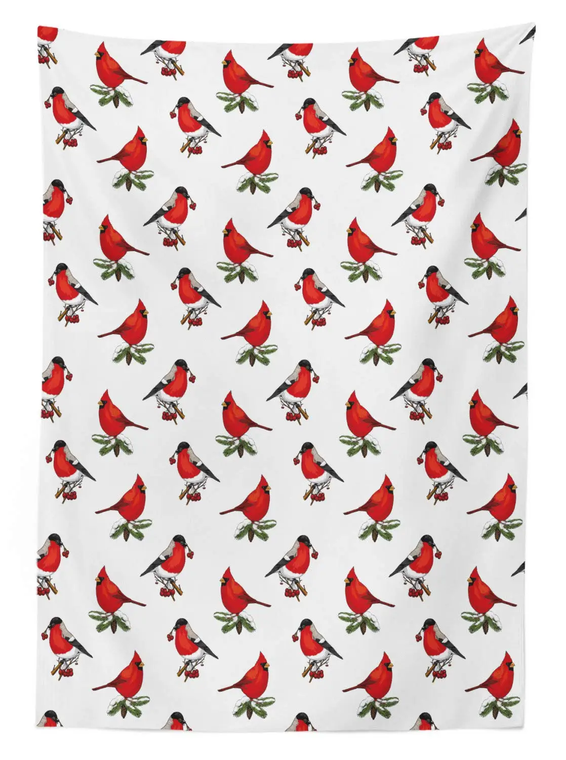 Скатерть с изображением птиц Бульдогов и карнавалов на зимних ветках Холли Берри