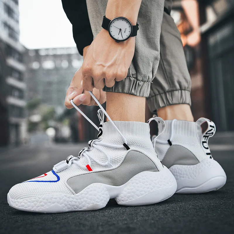 Fashion Painting Black High Sock Running Shoes Men Classic Couples Sock Shoes Sports Breathable Platform High top Sneakers Women