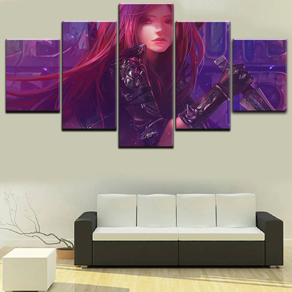 

Poster Wall Art Home Decor 5 Pieces League of Legend Canvas Prints Painting Modular For Bedside Background Framework