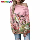 Розовые сексуальные топы с открытыми плечами для девушек с принтом черепахи, гавайской гибискусы, плюмерии, повседневная женская футболка для осени и весны