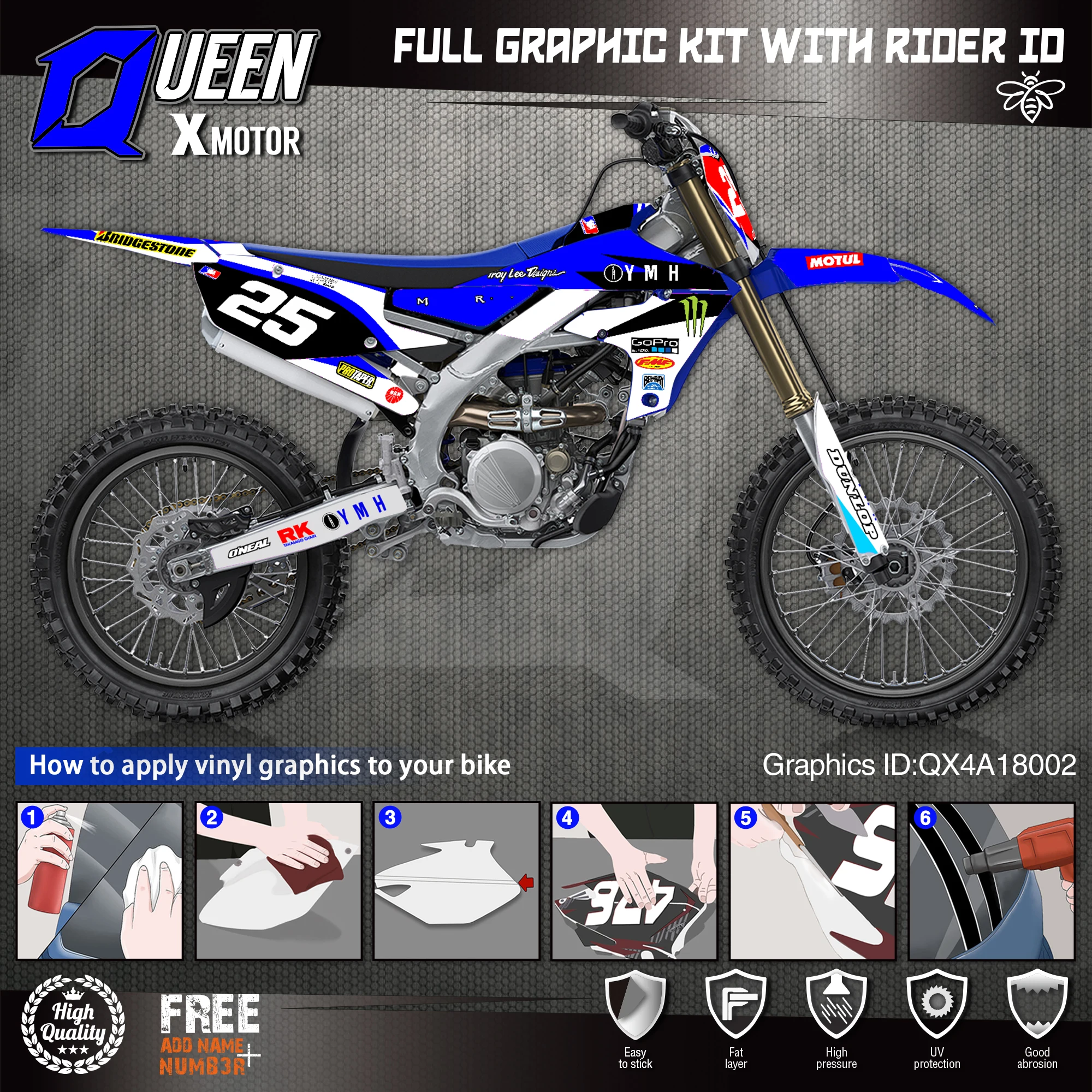 QUEEN X MOTOR Custom Team графические фоны наклейки 3M Набор наклеек для YAMAHA 2019-2021 YZ250F 2018-2021