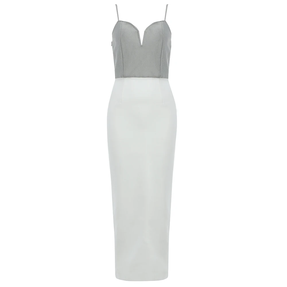 

Newest Women Summer Fashion Sexy V Neck Patchwork Midi Bodycon Bandage Dress 2021 Elegant Evening Party Club Dress Vestidos