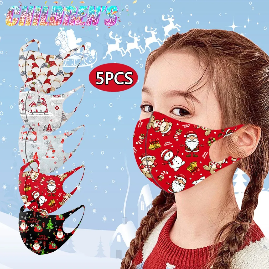 5 шт. детская Рождественская маска для лица милая рта с принтом Регулируемые