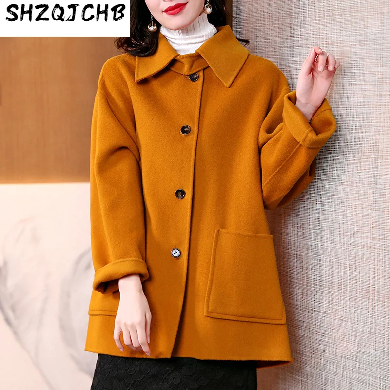 

SHZQ высококачественное двустороннее кашемировое Женское пальто средней и большой длины корейское свободное новое осенне-зимнее шерстяное ...