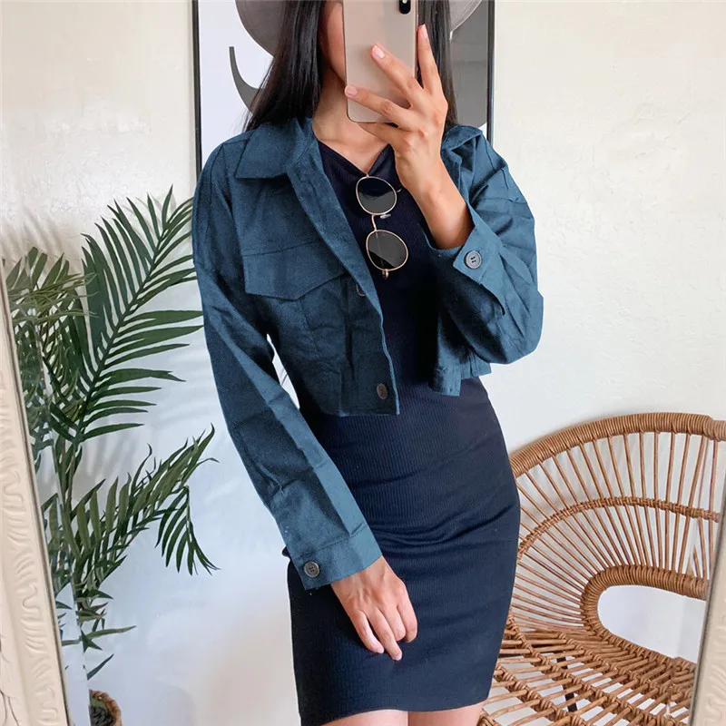 

Women Cropped Coat Spring Autumn Casual Long Sleeve Single Breast Outwear JL