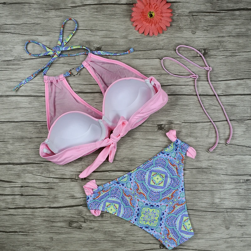 Бикини пуш-ап 2021 женский купальник с цветочным принтом комплект бикини женская