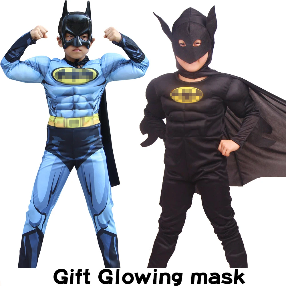 Halloween Kids Cool Deluxe Muscle With Light Mask Cloak Batboys Child Girls Movie-TV Stage Performance Cosplay Superheroes Dress