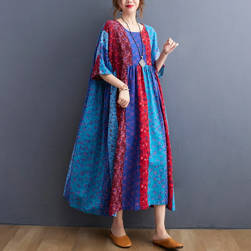 

Oladivi Oversized Women Fashion Print Maxi Long Dress 2021 Summer New Ladies Boho Beach Wear Casual Loose Dresses 60661 4XL 7XL