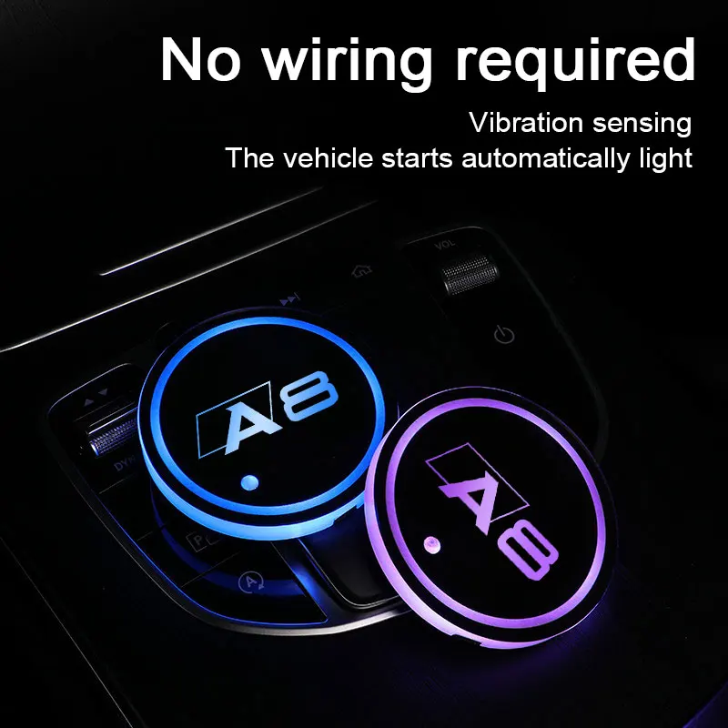 

7 Colors Led Atmosphere Light Luminous Car Logo Water Coaster For Audi A8 2004-2014 2016 2017-2021 2022 Auto Accessories