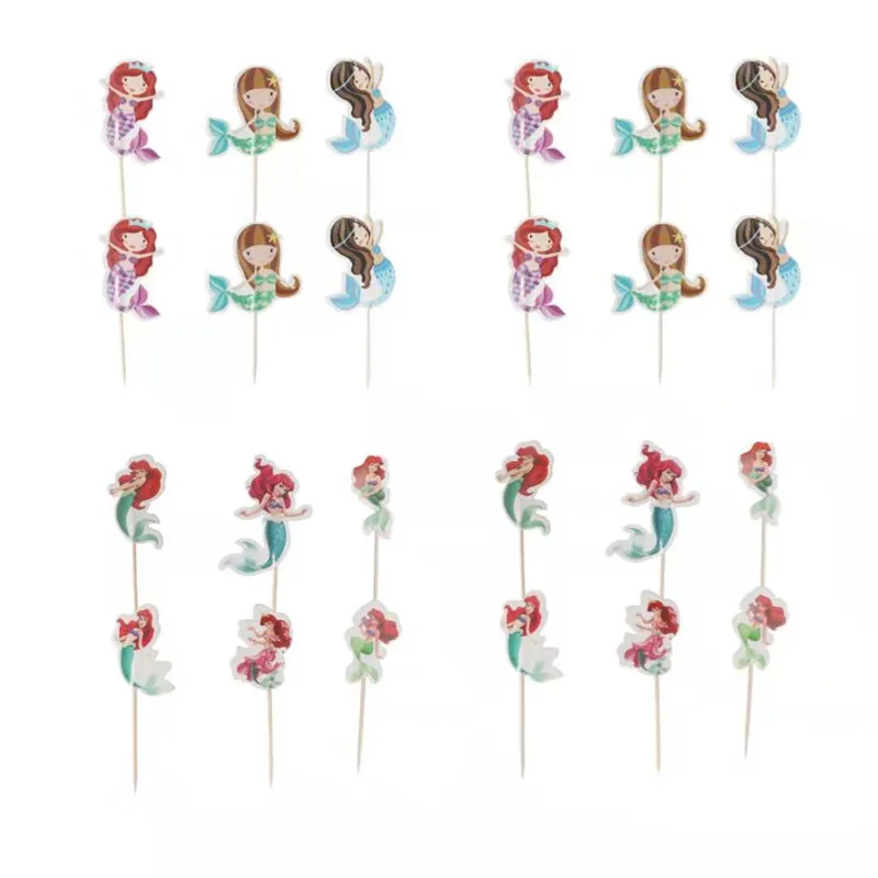 24pcs/pack cartoon mermaid cakecup animals cake toppers for baby shower decorations wedding decoration birthday party favor-S | Дом и сад