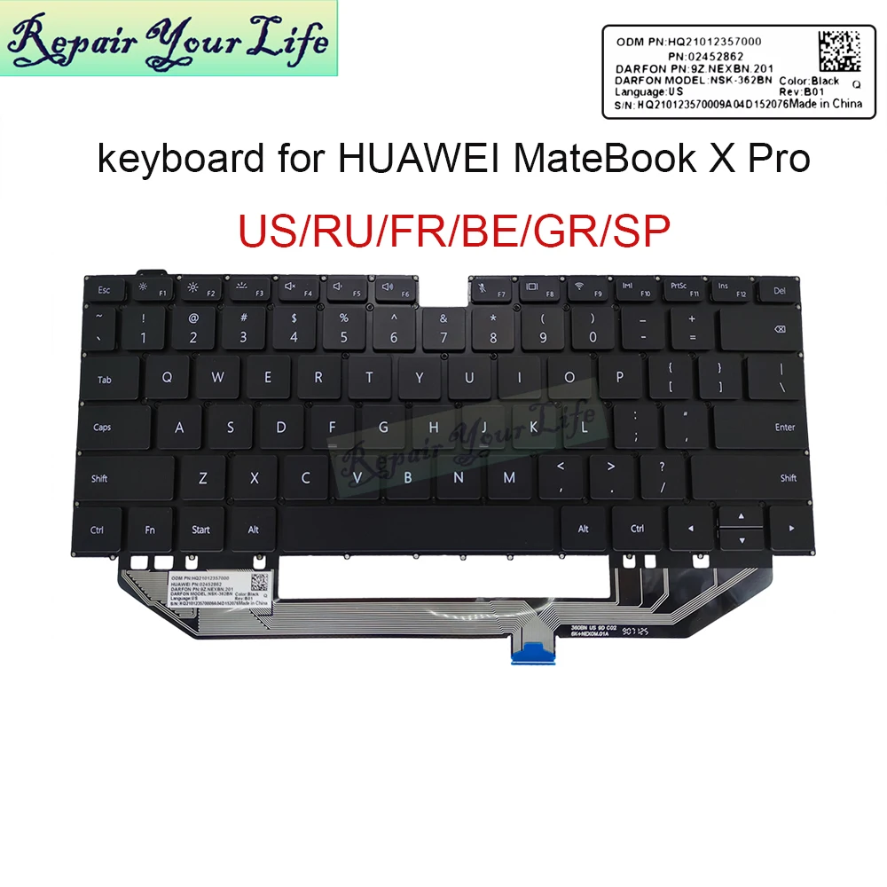Русская испанская французская AZERTY клавиатура для HUAWEI MateBook X Pro MACHD-WFE9 WFE98 WXX9 MACHC-WAH9LP
