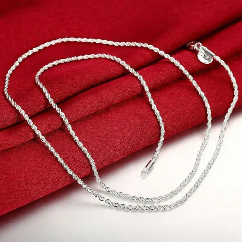 

Rope 2MM Chain Necklace White Italian Silver Plated Italy Necklace For Women Men Gift