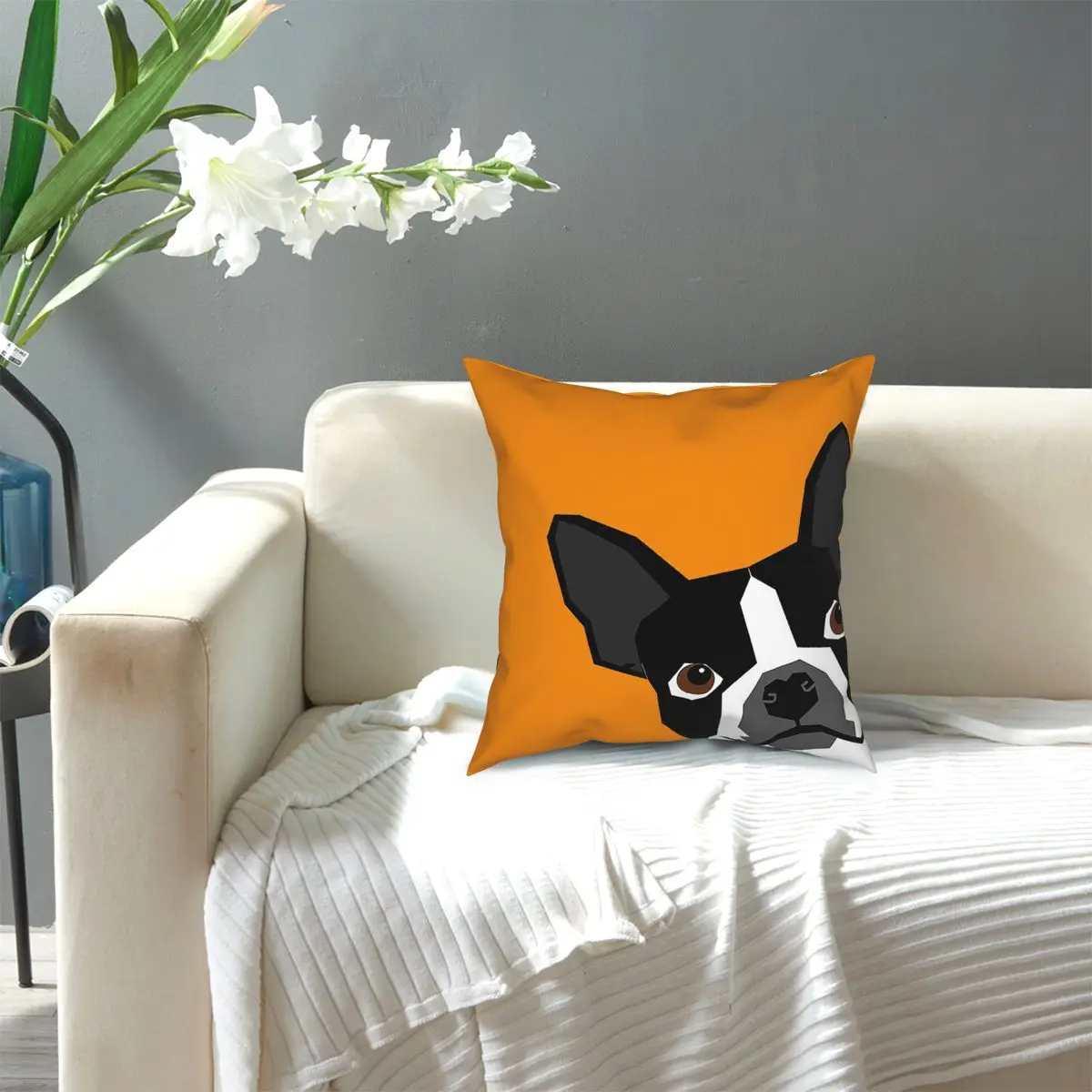 

Peeking Boston Terrier Funny Dog Gift For Dog Lovers Square Pillow Case Polyester Throw Pillow Vintage Pillowcover Home Decor