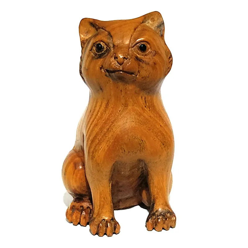 

Y5514 - Collectible 20 Years Old 2" Hand Carved Ebony Ironwood Netsuke - Cat