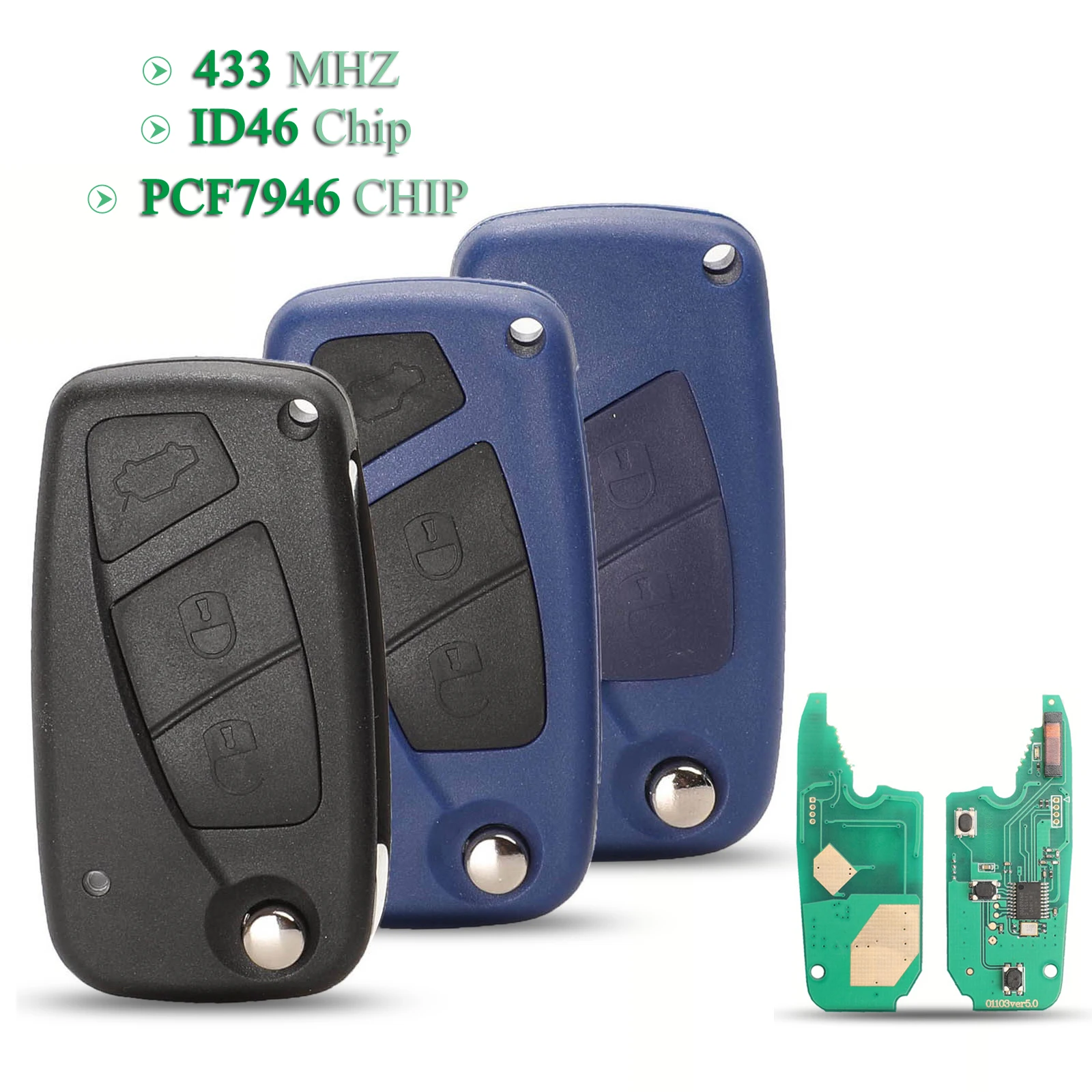 

jingyuqin 2/3 Buttons Remote Car Key 433Mhz ID46 PCF7946 Chip for FIAT doblo qubo 500 fiorino Grande Punto Evo FOB delphi system