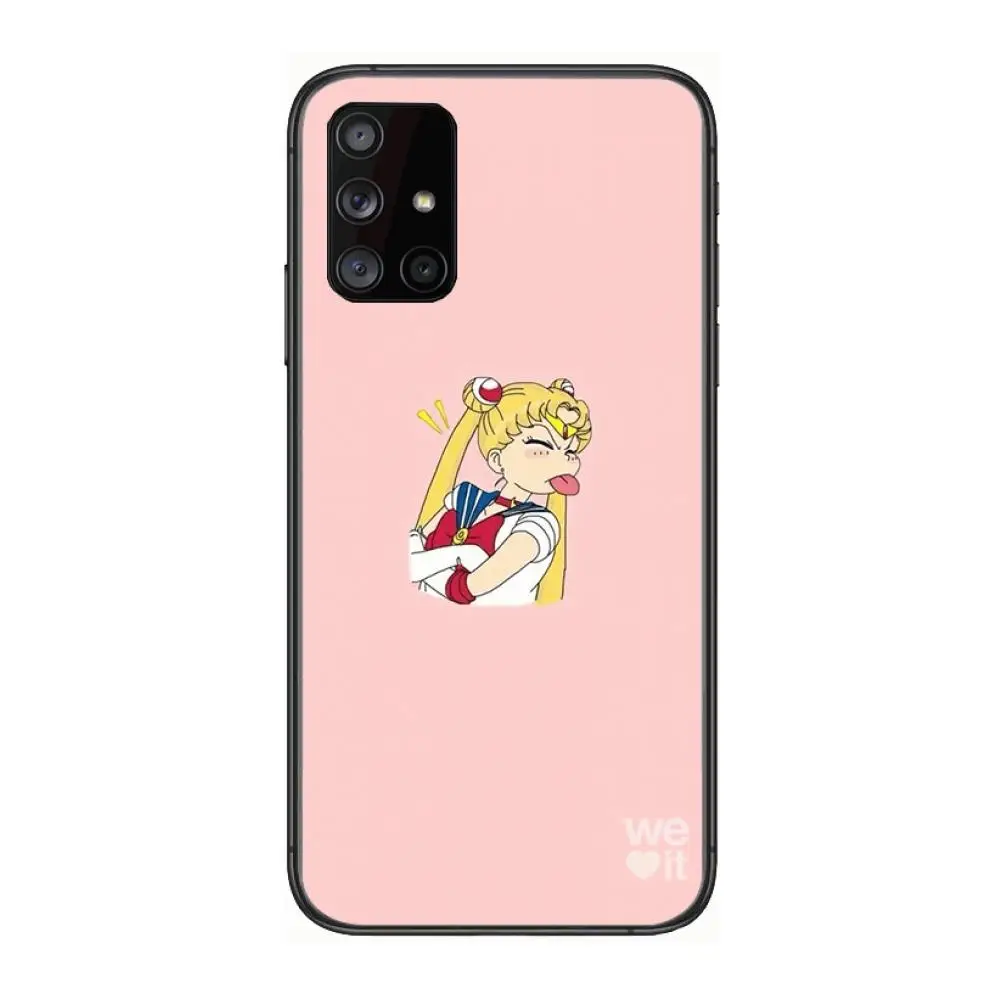 

Sailor-Moon cute Phone Case Hull For Samsung Galaxy A 90 50 51 20 71 70 40 30 10 80 E 5G S Black Shell Art Cell Cover
