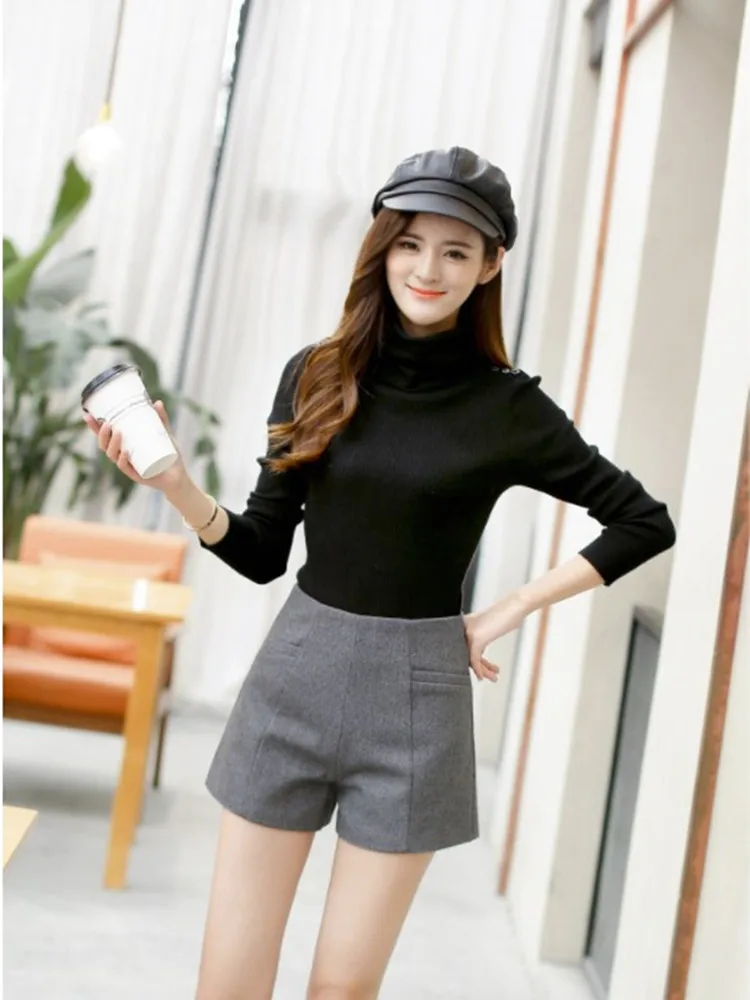 Женские шерстяные шорты с высокой талией модные повседневные зимние Осенние