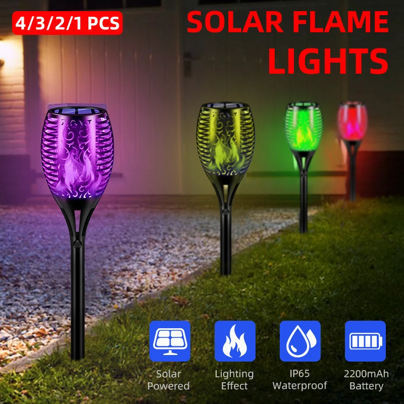 

33LED Solar Flame Torch Light Flickering Blue Purple Light Waterproof Garden Decoration Outdoor Lawn Path Yard Patio LED Lamps