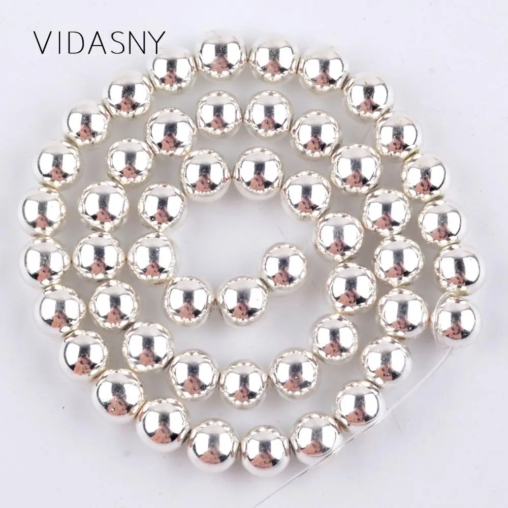 Бусины из натурального камня посеребренные гематита круглые бусины россыпью для