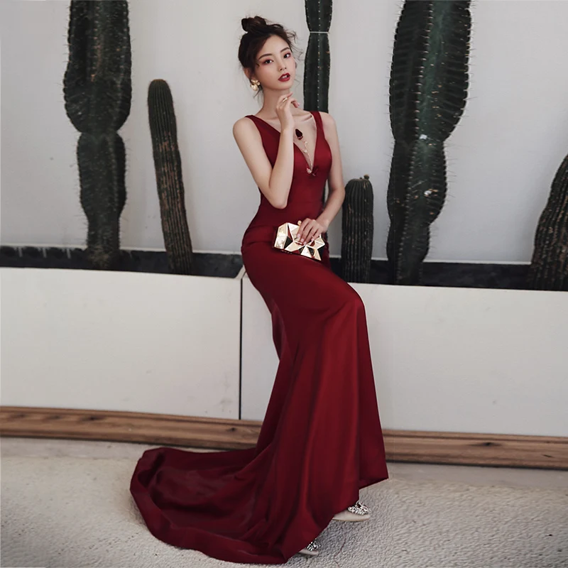 SSYFashion Новое красное вечернее платье русалки зимнее винтажное велюровое тонкое с