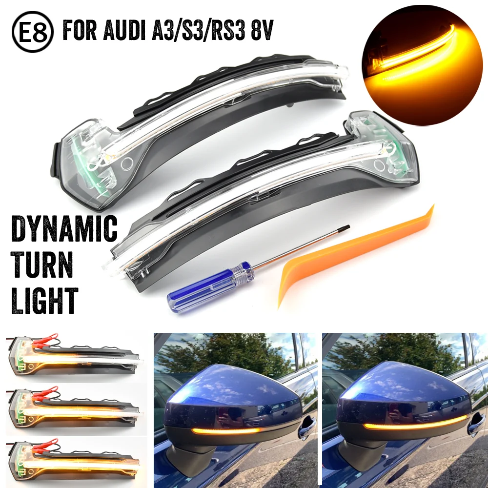 

For Audi A3 8V S3 RS3 2013-2018 Flow Rearview Dynamic Sequential Mirror Flowing LED Turn Signal Light