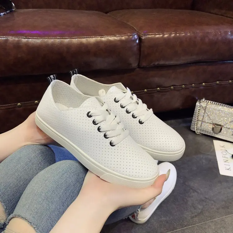 Aleafalling Women Shoes Girl's Casual Lace Up Flat College Students Sneakers Round Toe Female White | Обувь