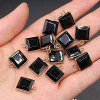 natural stone square shape black agates semi precious pendant charms for jewelry making diy necklace earring accessories