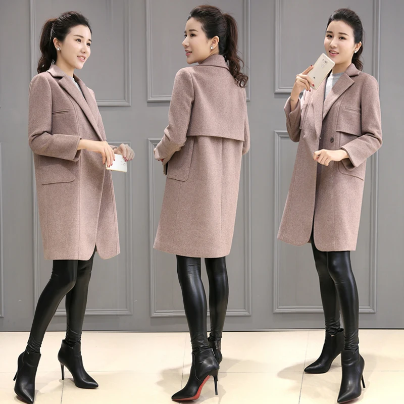 Женские зимние куртки и пальто средней длины костюм шерстяное Тонкий светильник