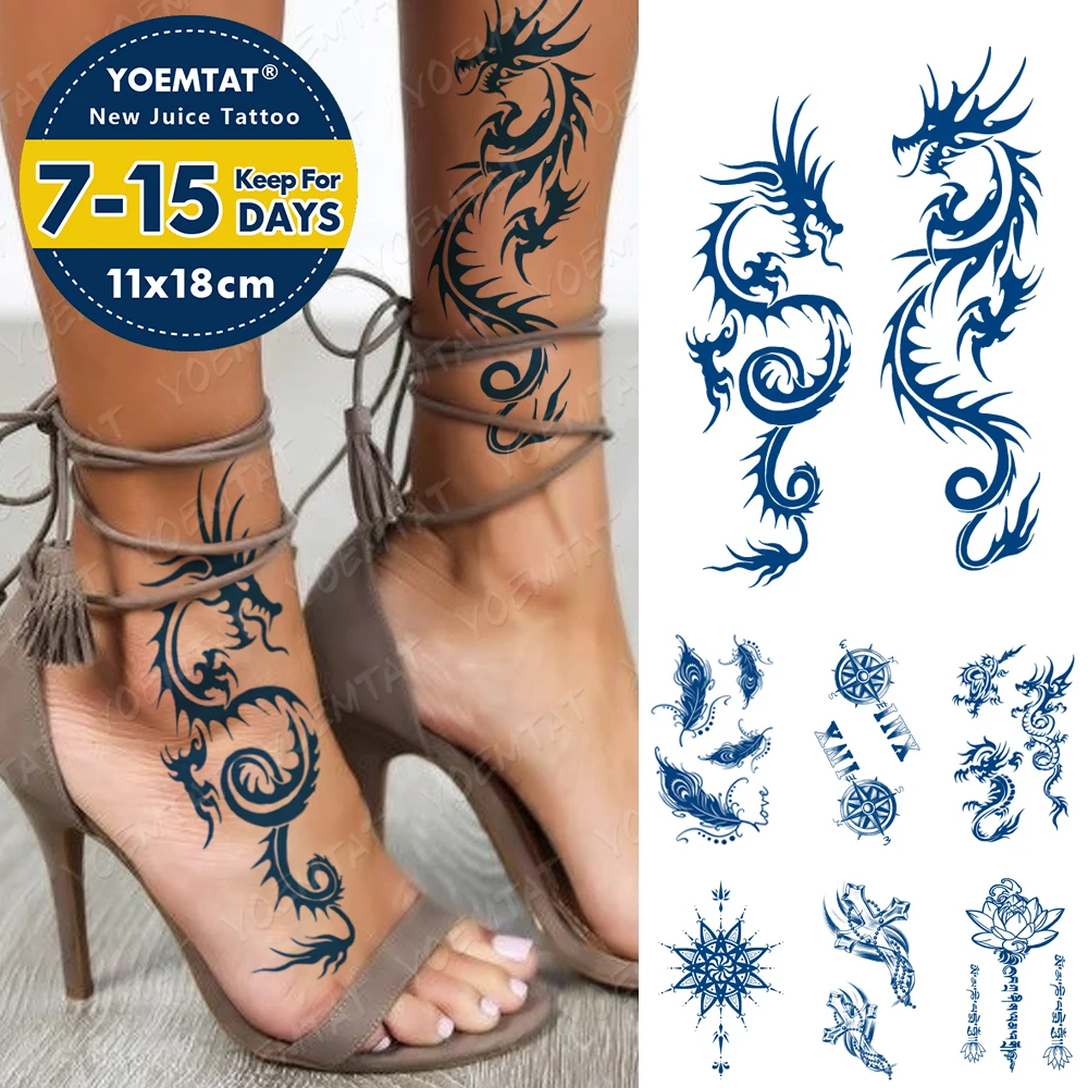

Juice Ink Lasting Waterproof Temporary Tattoo Sticker Dragon Totem Flame Feather Cross Lotus Flash Tatoo Arm Body Art Fake Tatto