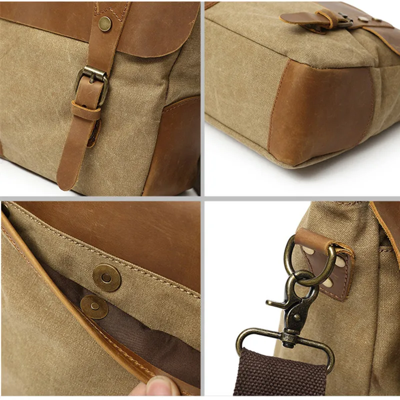 Мужской деловой портфель сумка-мессенджер в стиле ретро из кожи и холста Крейзи