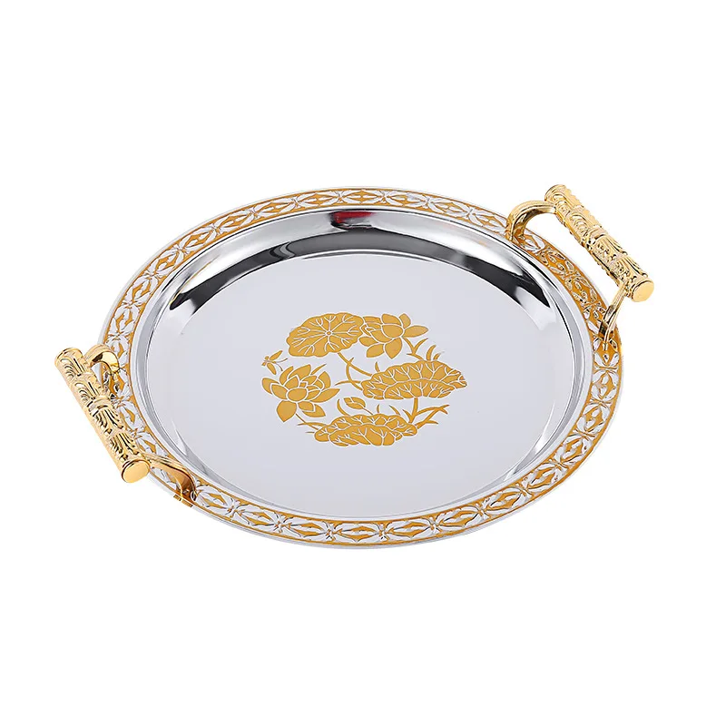 Metal Storage Tray Jewelry Display Plate Retro Dessert Fruit Cake Plate with Handle for Home Party Wedding Decoration