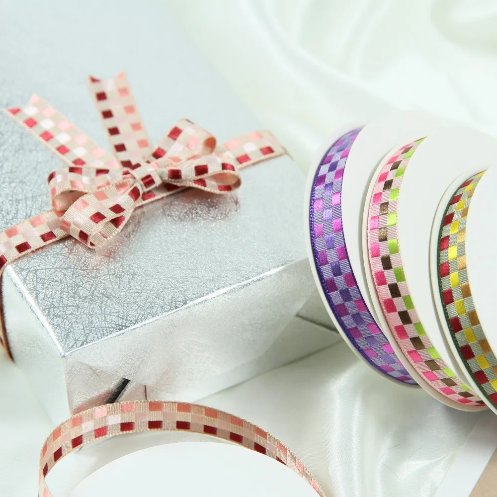 9 мм 10 ярдов/Лот жаккардовая вышивка клетчатая лента бант для волос свадебное