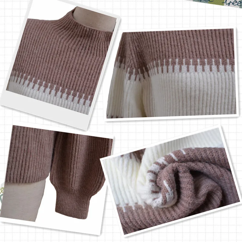 Цветной вязаный свитер с высоким воротником для женщин Сезон осень-зима