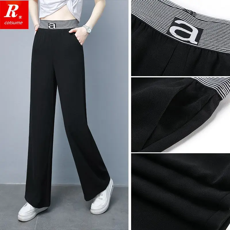 

Women Pants Women's Chiffon 2021 Straight Loose High Waist Summer Trousers Pantalones De Mujer