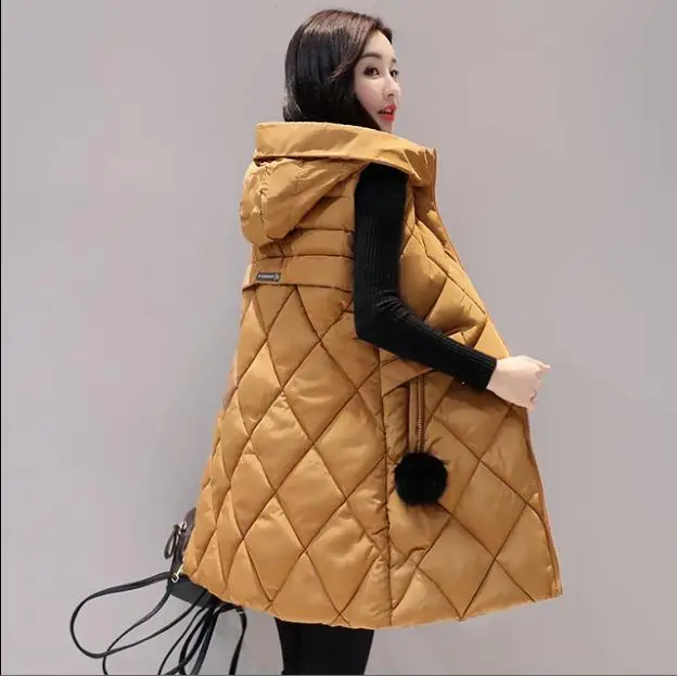 

Plus Size Womens Hooded Long Section Vest Coats Large Size Winter Autumn Sleeveless Cotton Padded Jackets Warm Waistcoats K1194
