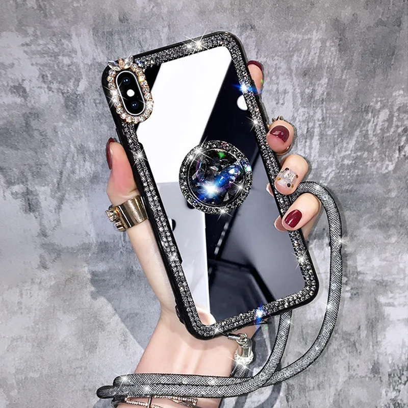 Зеркальный женский чехол для макияжа со стразами iPhone X XR Xs 6s 7 8 Plus 12 11 Pro Max