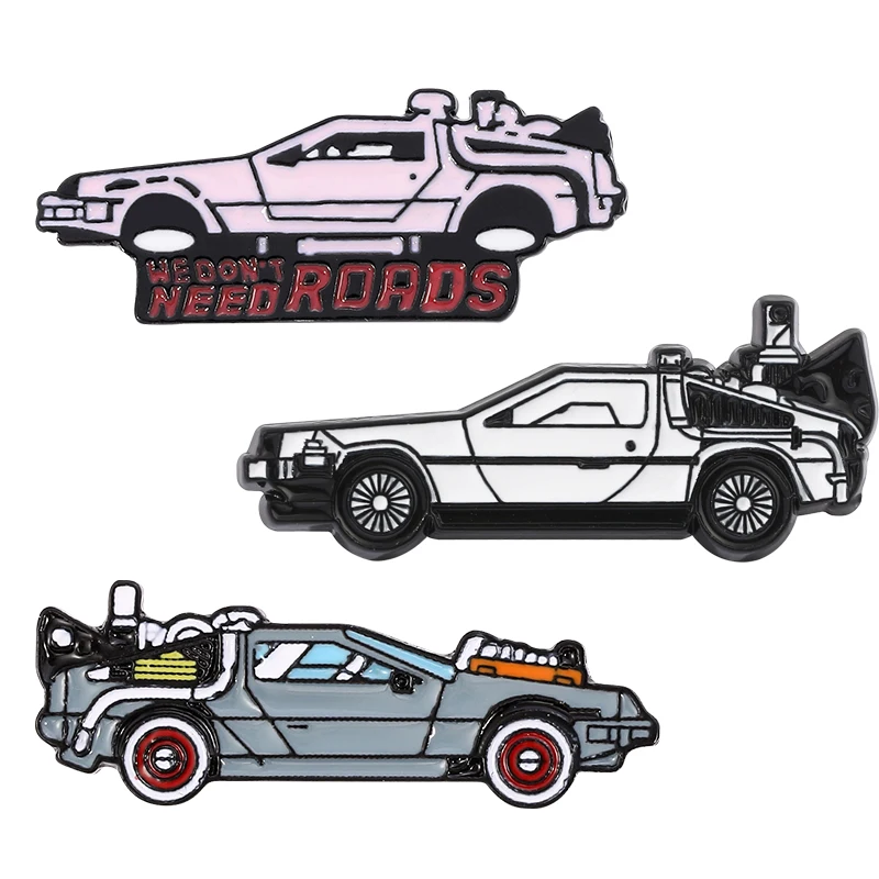 Back To The Future Hard Enamel Pins Delorean Sport Car Time Machine Brooch Metal Backpack Badges Movie Lapel Jewelry Accessories