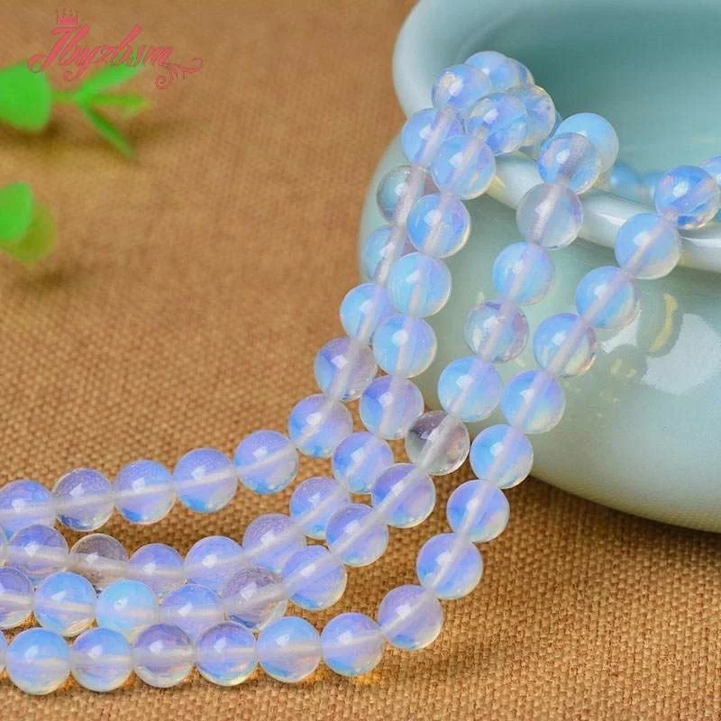 Гладкие Круглые Бусины 4 6 8 10 12 мм шарики из белого опала каменные бусины для