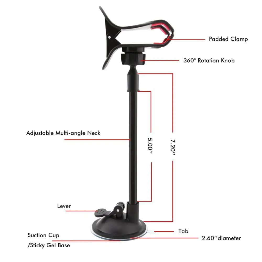

Black Suction Cup Car Phone Holder Double Chuck Universal Car Multifunction Navigation Mini Phone Mobile Stand E1K7