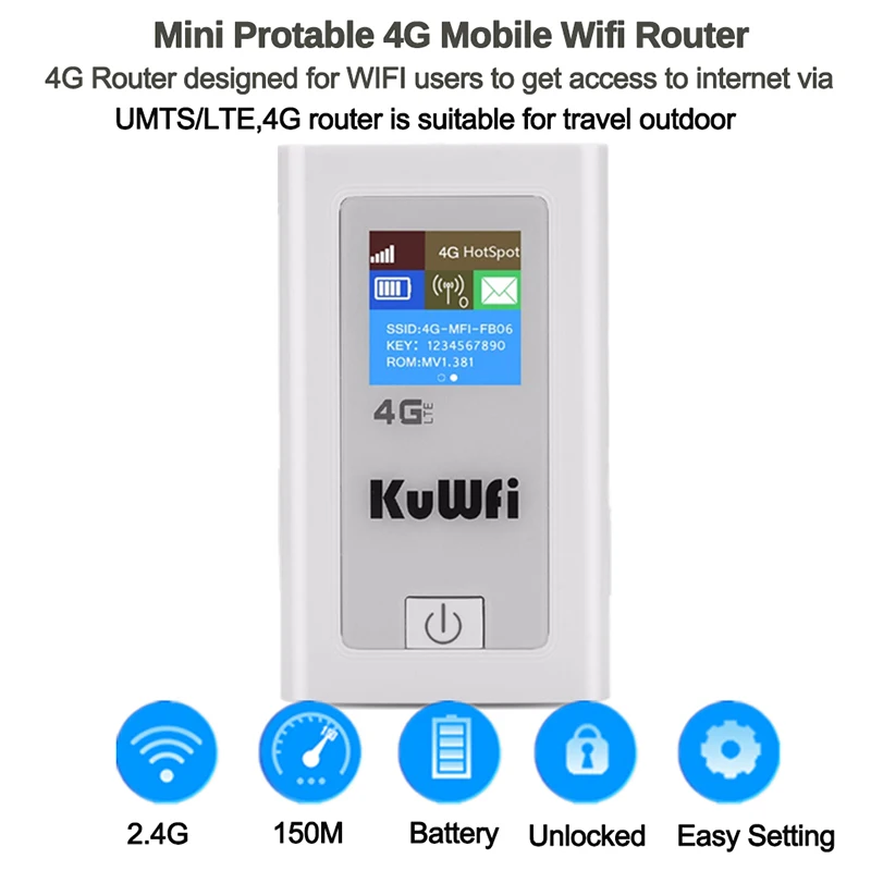 KuWFi 150 Мбит / с роутер wi fi сим картой Мобильное устройство точкой доступа Wi-Fi 5200 мАч