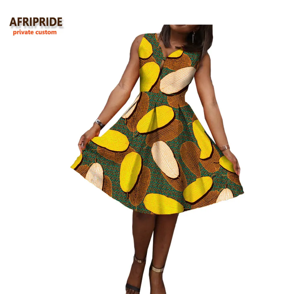 Afripride летнее платье трапециевидной формы с принтом в африканском стиле для женщин без рукавов длиной до колена повседневное восковое хлопковое женское платье с цветочным рисунком A7225102