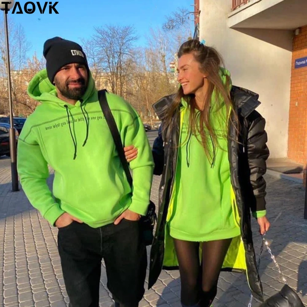 

Женский флисовый свитшот с капюшоном TAOVK, однотонные толстовки большого размера в стиле унисекс для пар, Осень-зима 2021