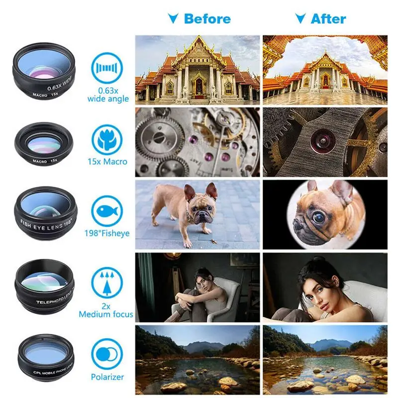 Профессиональный комплект объективов 10 в 1 для камеры телефона широкоугольный
