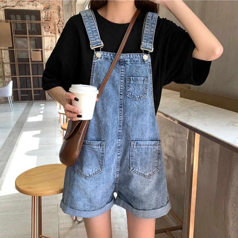 

Women Fashion Large Denim Shorts Jumpsuit Female Summer Loose Lovely Korean Style Bodysuits Women Summer Romper