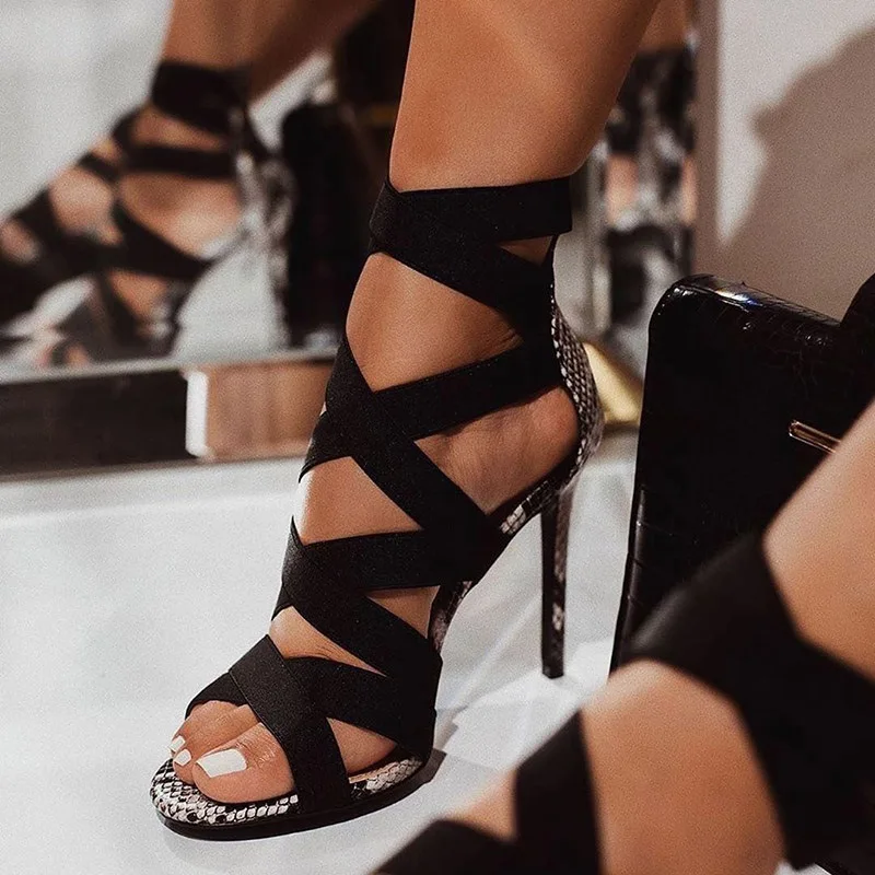 Женские босоножки с леопардовым принтом сандалии на высоком тонком каблуке со