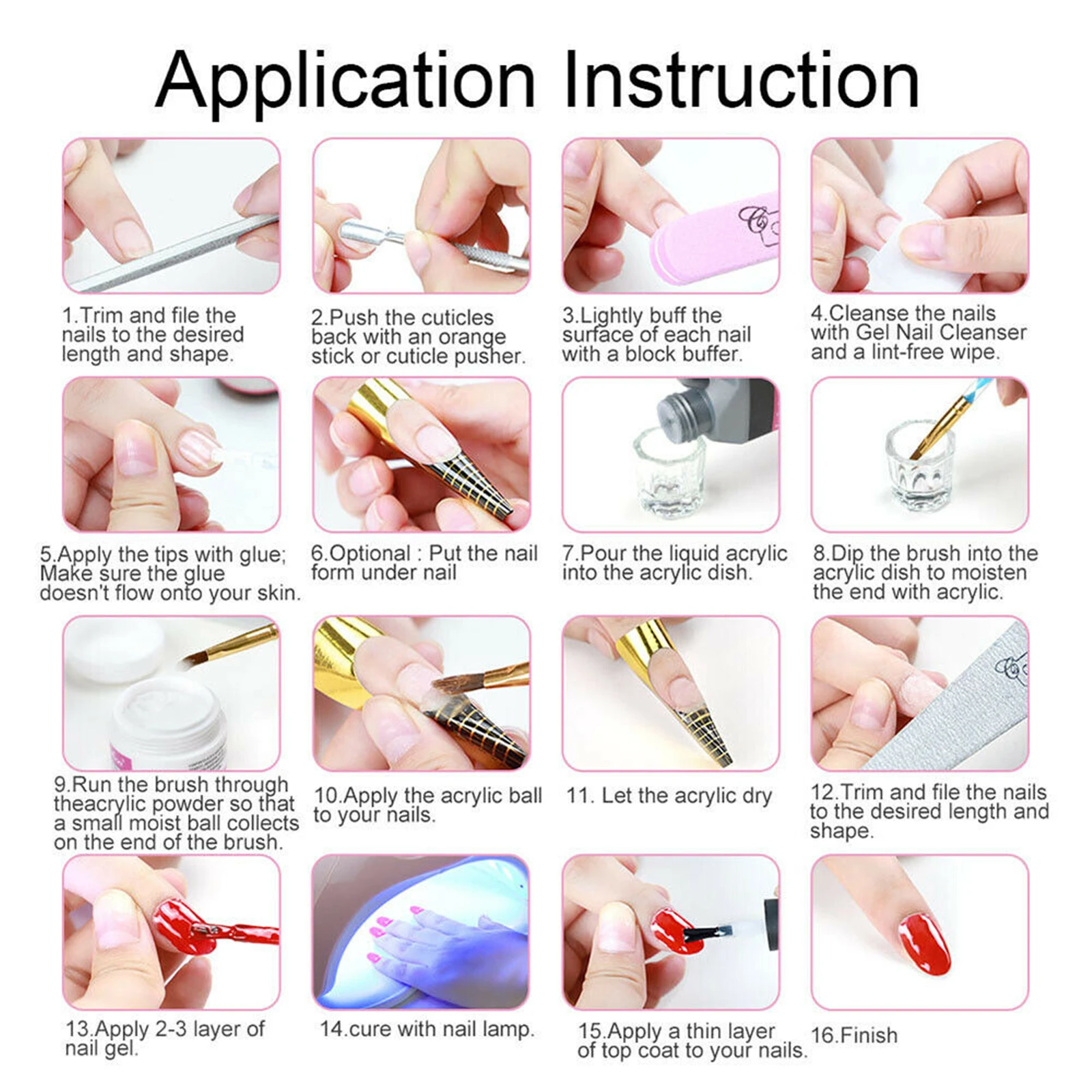 

1 Set Kit Nail Tools Manicure Acrylic Powder Glitter Gel Nail Polish False French Tip Polymer Builder Nail Brush File Scissor