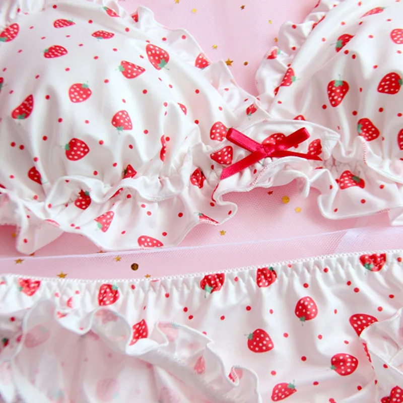 Для девочек в стиле &quotЛолита&quot клубника пуш ап нижнее бельё для комплект Kawaii &amp
